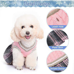 BINGPET dog sweater dress plaid pink back view showing fit and style