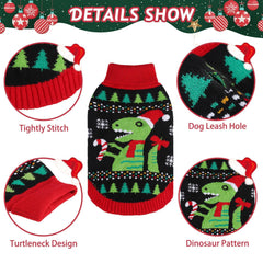 BINGPET Knit Dino Sweater back leash hole for easy outdoor walks