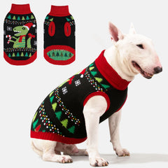 BINGPET Knit Dinosaur Sweater front view, cozy holiday-ready design.