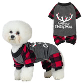 BINGPET small dog pajamas plaid with reindeer front view for cozy warmth