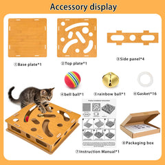 Bininl wooden cat puzzle with 22 holes boosts problem solving during play