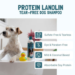 Bio-Groom soy-protein shampoo close-up demonstrates nourished coat potential.