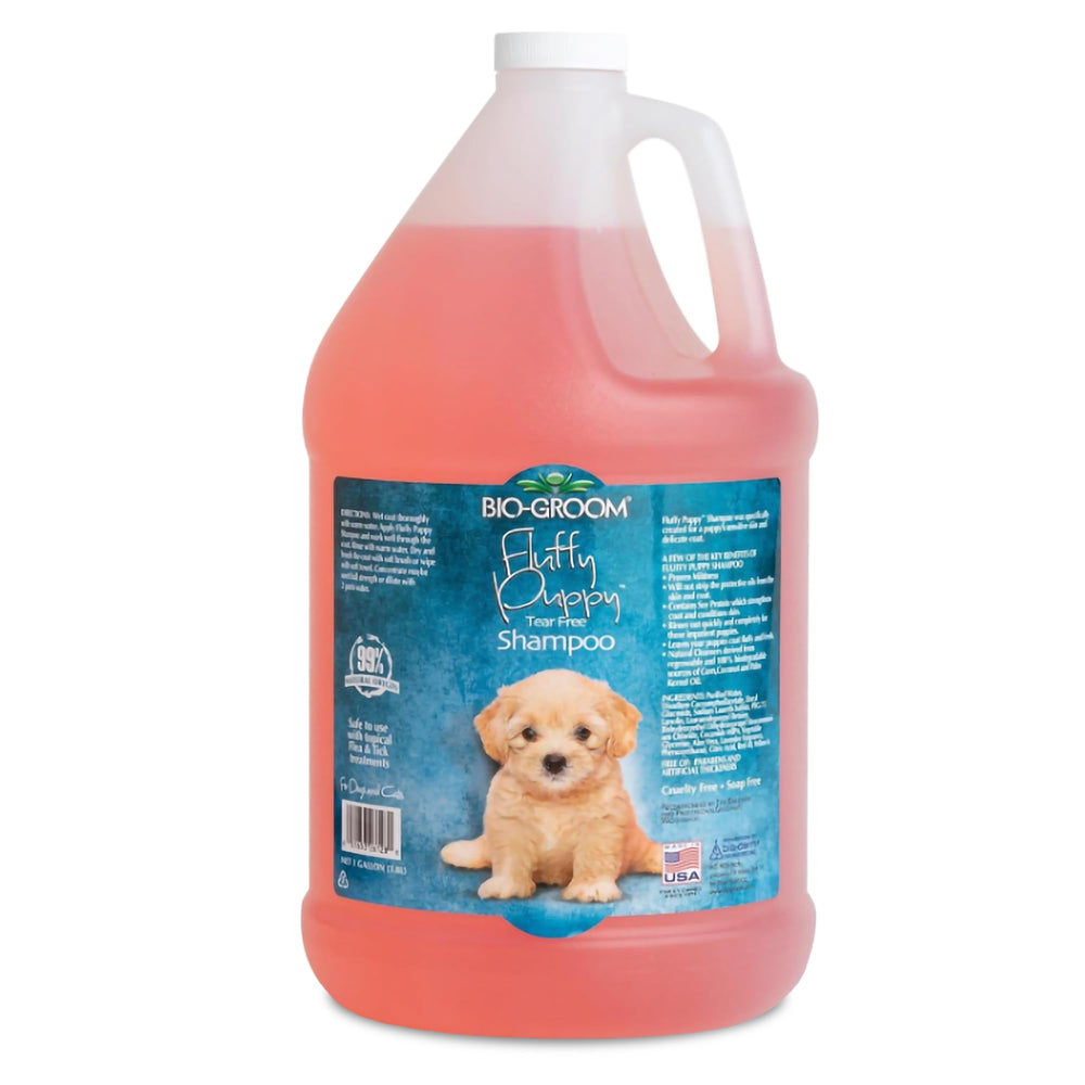 Bio-Groom fluffy puppy tear-free shampoo bottle promotes gentle, tear-free baths for sensitive-skinned pets