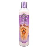Bio-Groom Silk Creme Rinse bottle pour shows easy conditioning for a softer coat.