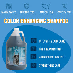 Bio-Groom Ultra-Black Shampoo lather demonstrates quick-rinse cleansing for pets.