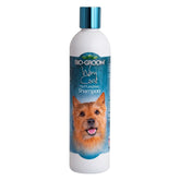 Bio-Groom Wiry Coat Shampoo bottle demonstrates tearless, gentle cleansing for sensitive pets.