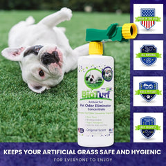 BioTurf BioS+ yard spray application demonstrates enzymatic odor control.