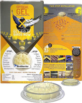 Bird Barrier Optical Gel 24 Pack packaging demonstrates humane, natural bird deterrent for homes.