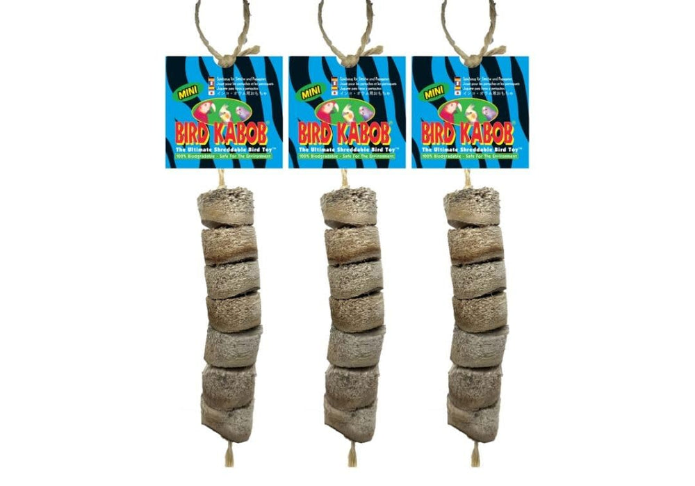 Bird Kabob Mini 3-Pack offers shreddable wood for parrot enrichment and interactive play.