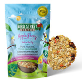 Bird Street Bistro parrot food packaging highlights clean ingredients for healthy meals.