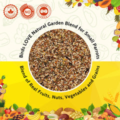 Birds LOVE Garden Blend colorful seeds serving to attract curious beaks.