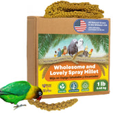 Birds LOVE Spray Millet packaging shows GMO-free bird treat ready to enjoy