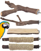 Bissap bird-perch stand natural wood showing FSC-certified materials for safe chewing.