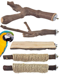 Bissap bird-perch stand natural wood showing FSC-certified materials for safe chewing.