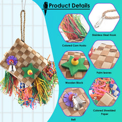 Bissap Bird Toy Coloured Corn Husk provides visual interest and safe chewing.