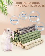 Bissap natural apple sticks and Timothy hay highlight natural ingredients for digestion support.