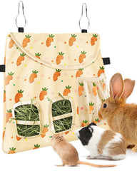 Bissap rabbit hay feeder bag front view with two-access feeding holes.