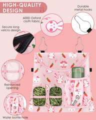 Bissap rabbit hay feeder bag pink top view shows compact, tidy hay storage.