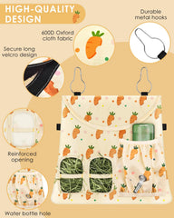 Bissap rabbit hay feeder bag side pocket showing extra storage for accessories.