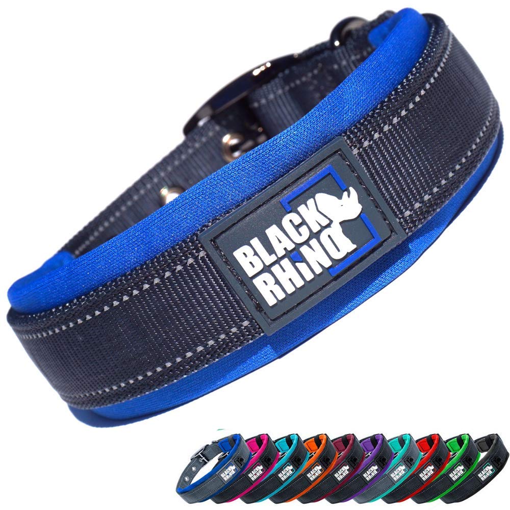 Black Rhino medium dog collar neoprene padding closeup shows comfort.