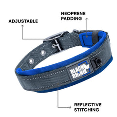 Black Rhino Reflective Dog Collar large blue-grey with reflective stitching for low-light visibility