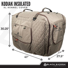 Black Sierra Equipment kennel cover side view highlights ventilation panels for comfortable airflow.