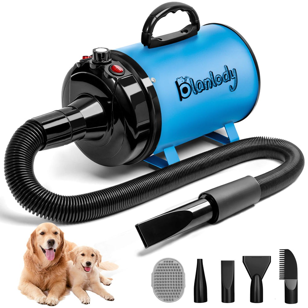 Blanlody high velocity dog hair dryer front view blue for quick, efficient home grooming.