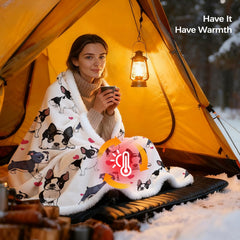 BlessLiving printed flannel side close-up with playful Boston Terrier design