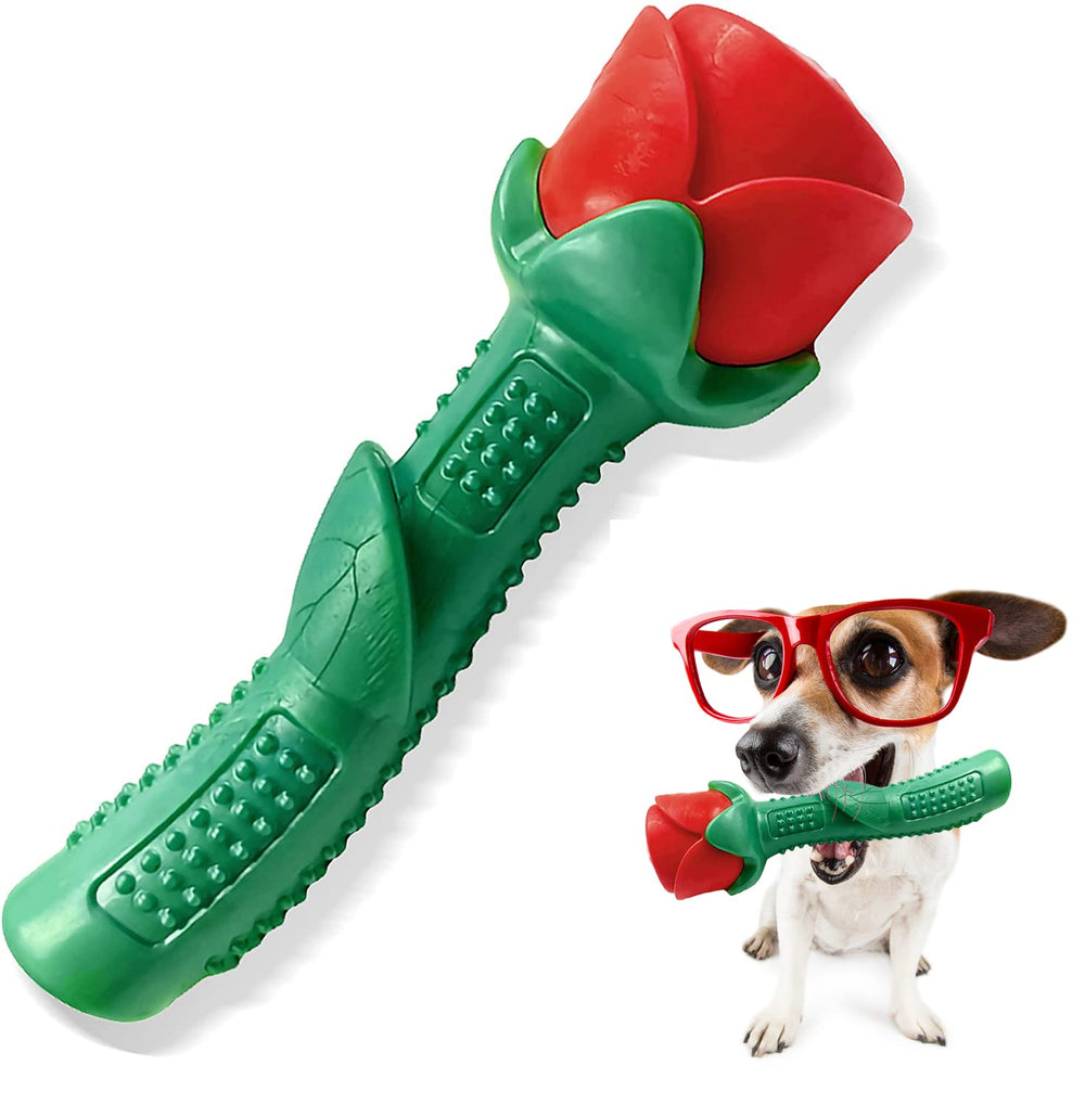 Blingbrione dog chew toy with rose design promotes dental cleaning during play