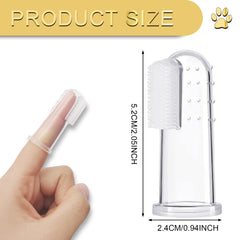 BLMHTWO finger toothbrushes closeup highlights 16 top particles for massaging gums.