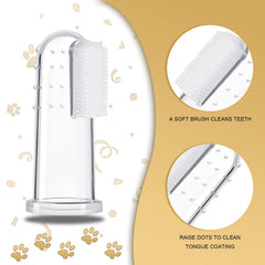 BLMHTWO finger toothbrush size diagram shows compact 2.4 x 5.2 cm fit.