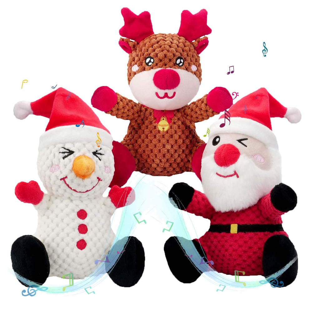 BLSCC Santa dog toy in festive scene promotes interactive play and chew fun.