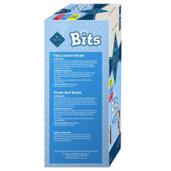 Blue Buffalo Blue Bits two flavors closeup label showing natural ingredients