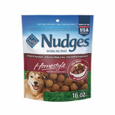 Blue Buffalo Nudges Homestyle Beef and Rice bag shows real beef for a tasty reward.