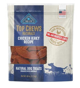 Blue Buffalo Top Chews chicken jerky bag closeup, ideal training reward.