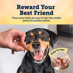 Blue Buffalo True Chews Jerky Cuts chicken — Made in USA with natural ingredients.