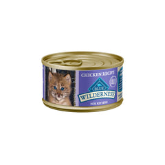 Blue Buffalo Wilderness kitten wet food can closeup with real chicken first ingredient
