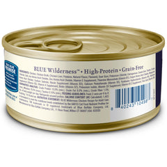 Blue Buffalo Wilderness wet cat food chicken-first ingredient indicator shows protein-rich, active cat nutrition