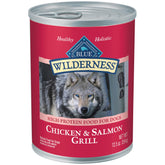 Blue Buffalo Wilderness Wet Dog Food with real salmon as the first ingredient for protein-rich meals.