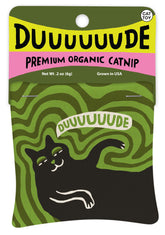 Blue Q Duuuuuuude catnip toy front face silkscreen for interactive play