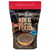Blue Ridge Koi Food bag front shows premium pond nutrition for growth.