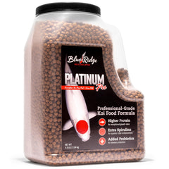Blue Ridge Koi Food floating pellets on water surface for easy feeding.