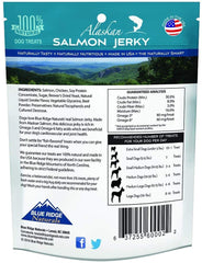 Blue Ridge Naturals Salmon Jerky ingredient closeup highlights omega-3 benefits for skin and coat.