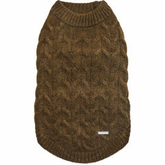 Blueberry Pet fuzzy knit pullover in dark olive with 12-inch back for cozy warmth.