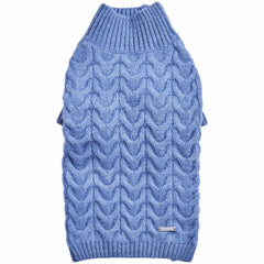 Blueberry Pet Classic Knit Pullover front view shows cozy warmth for chilly walks.