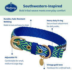 Blueberry Pet green collar close-up of gold buckle, sturdy hardware for secure walks