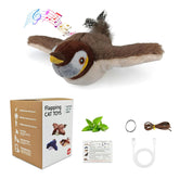 blueypet interactive chirping bird toy with brown wings boosts indoor cat play and hunting instinct.