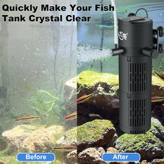 BlueYu aquarium filter top view illustrates easy-access media chamber and maintenance.