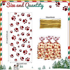 Blulu paw print bags close-up on clear OPP material for candy display.