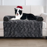 Blunique calming large dog bed on couch for spacious, cozy lounging.